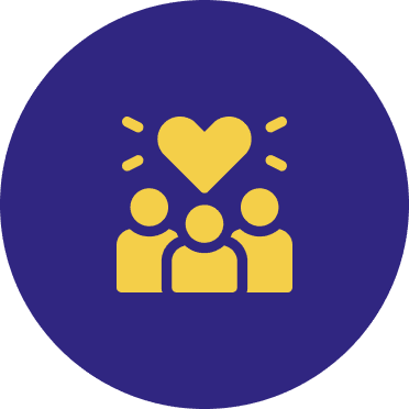 Three figures with heart icon above.